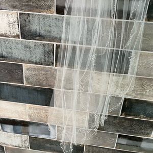 White Rhinestone Embellished MidBack clip in hair veil